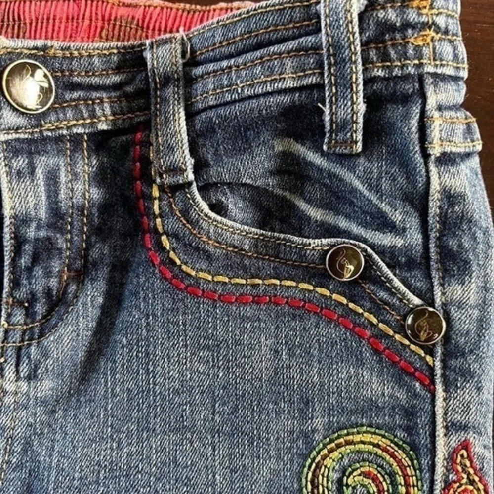 Baby Phat Girlz Embroidered Jeans Kids Size 4‎ Blue Denim Y2K Cat Logo Excellent
